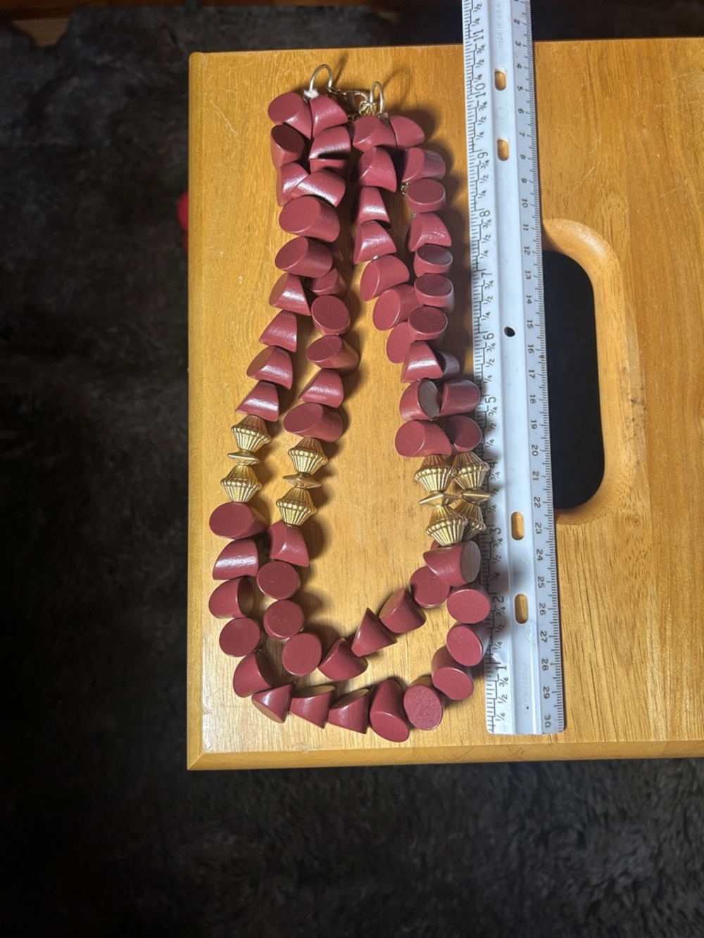 Handcrafted Maroon Bead Necklace with Gold Accents - Picture 3 of 4